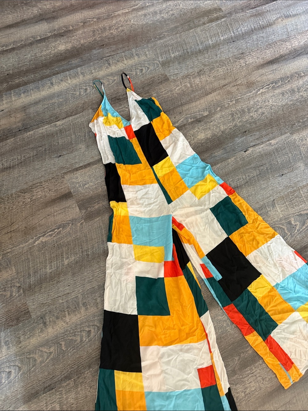 Colorblock Wide-Leg Jumpsuit in Yellow, Teal & Black - Picture 2 of 2
